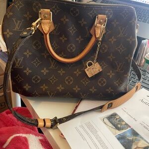 Louis Vuitton Monogram Canvas Satchel with Tan Leather Trim